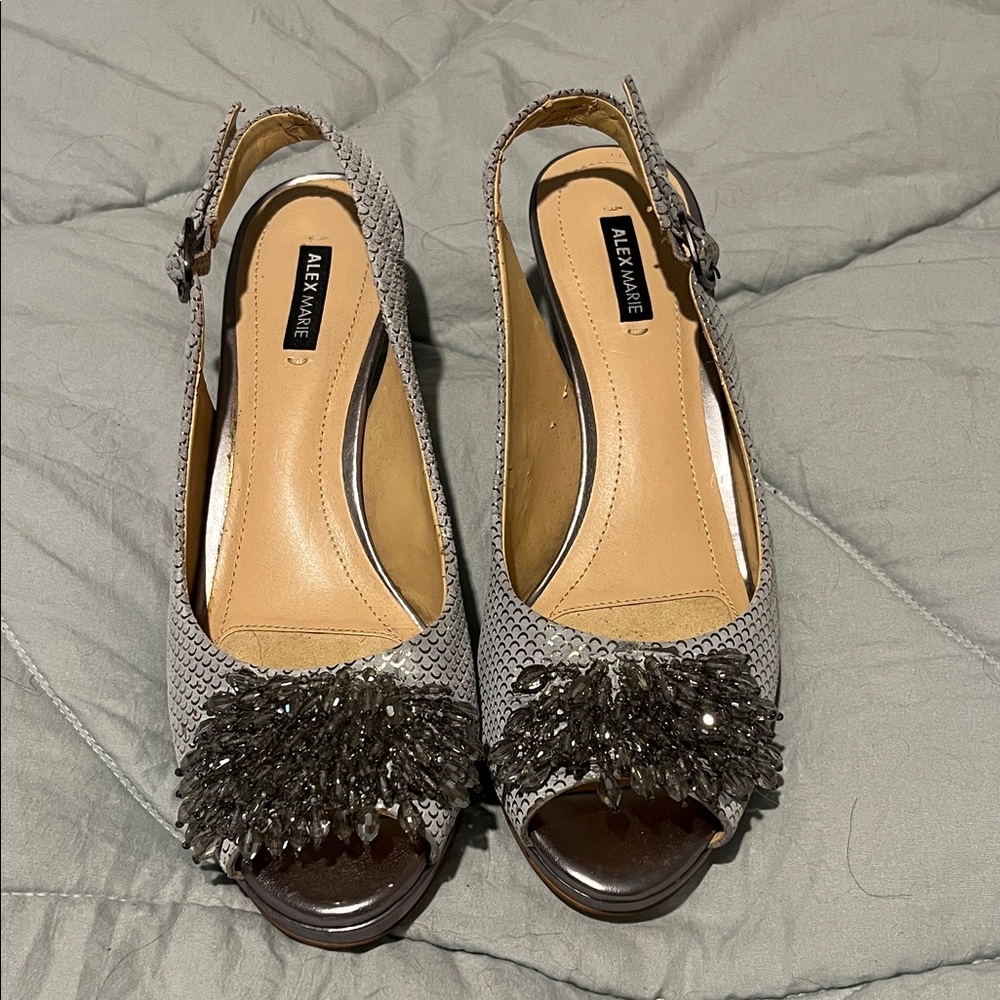 Alex Marie Gray Peep Toe Heels with Embellishments